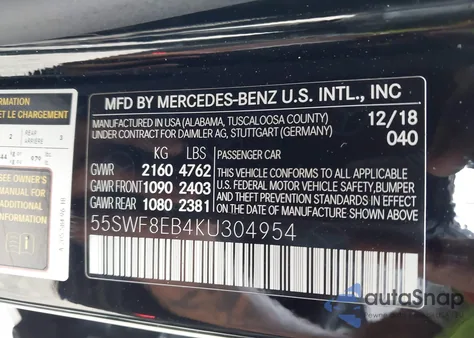 2019 Mercedes-Benz C 300 4Matic from USA, damaged, VIN 55SWF8EB4KU304954